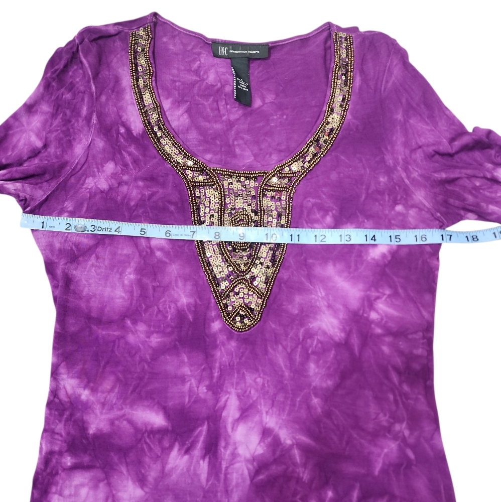 INC International Concepts Purple and Gold Embellished 3/4 Sleeve Tunic. S - Picture 7 of 10